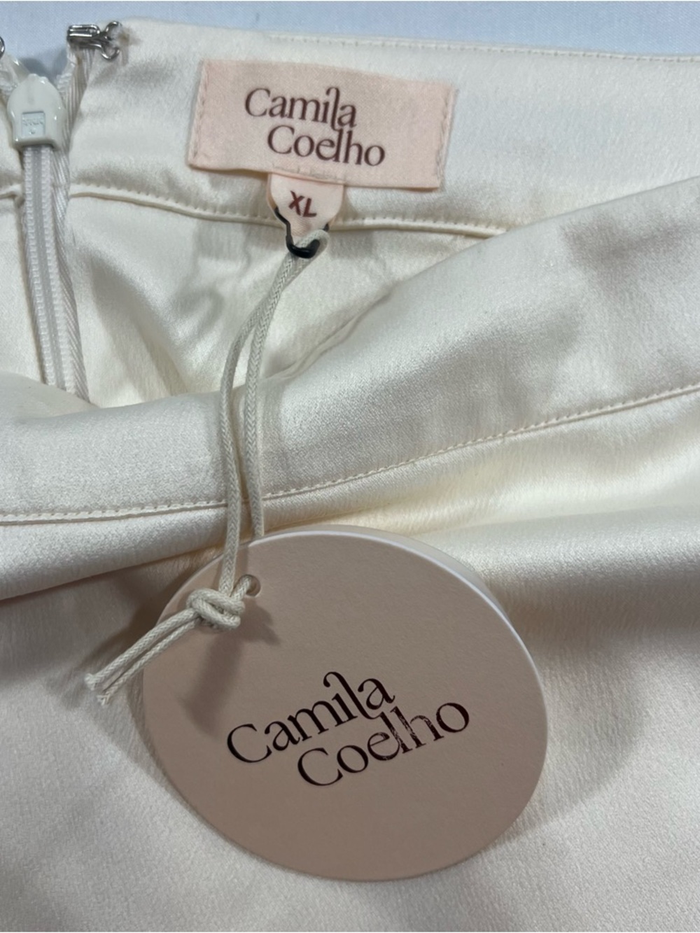 Camila Coelho Mora Fringe Mini Skirt Pearl White Satin NWT XL Festival - Picture 7 of 9